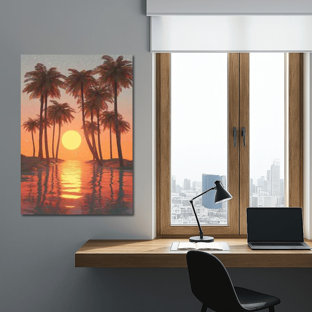 Sunset in Florida: Palm Trees and Water Surface