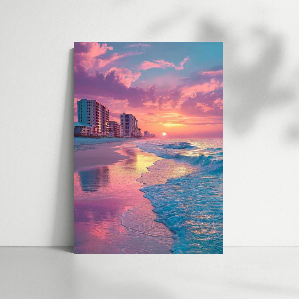 Florida Sunset: Turquoise Waves and Pink Sky USA