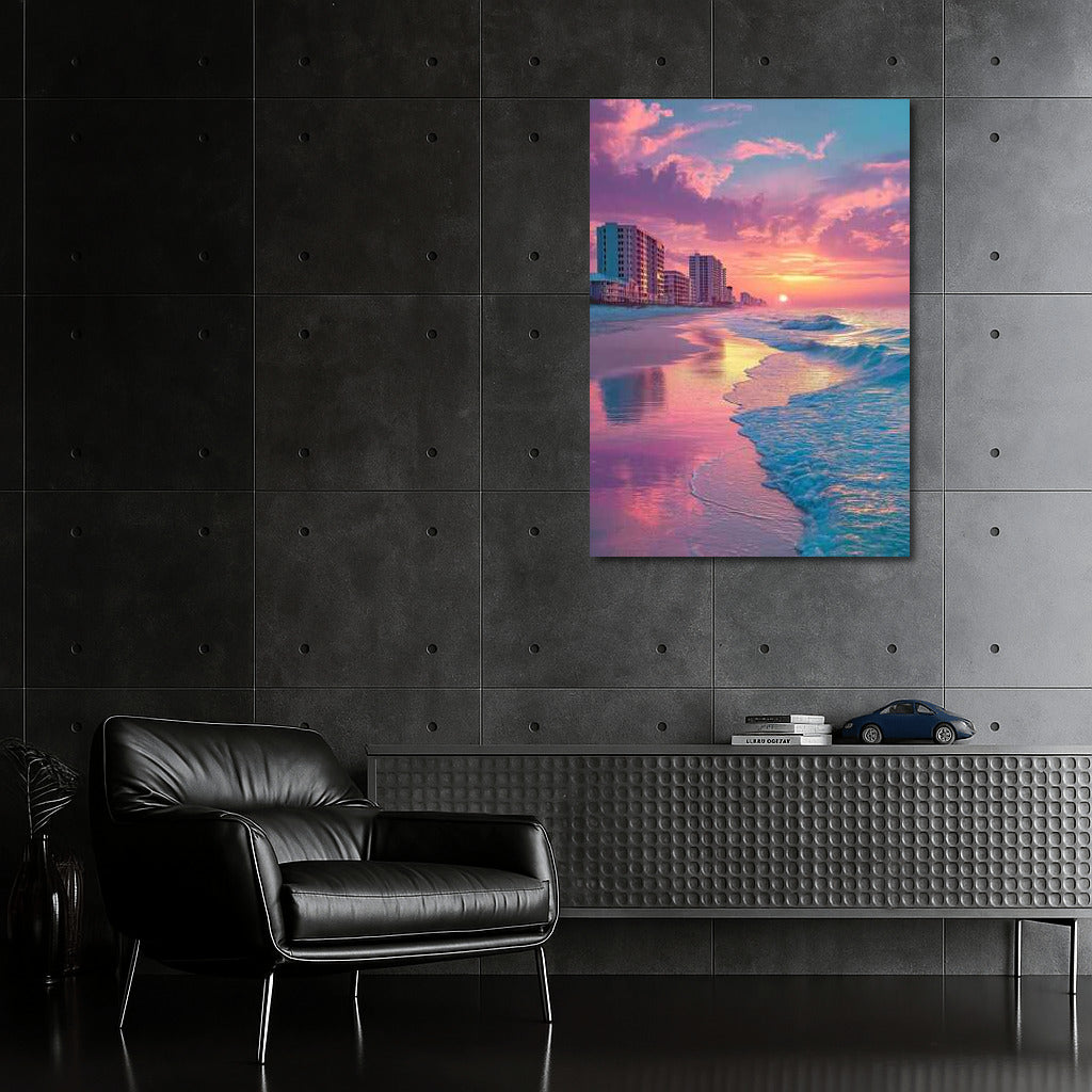 Florida Sunset: Turquoise Waves and Pink Sky USA