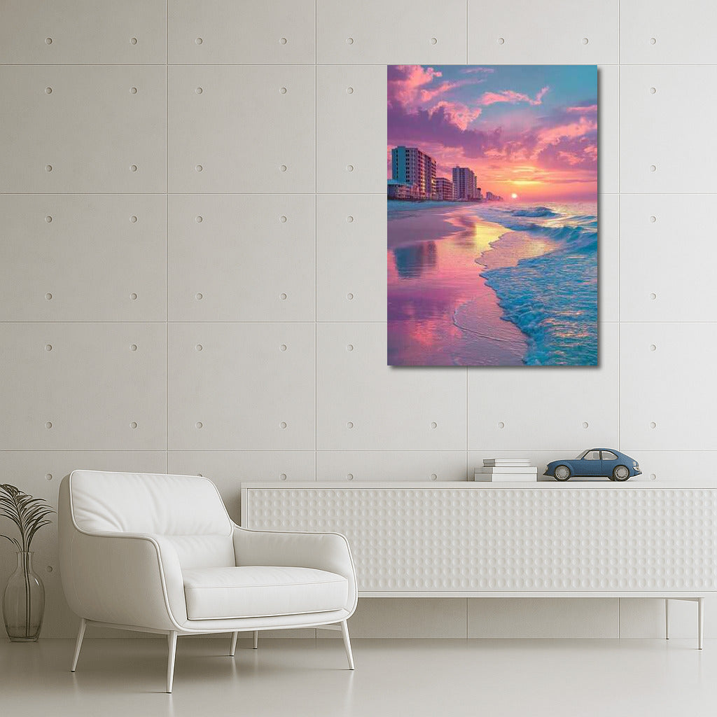 Florida Sunset: Turquoise Waves and Pink Sky USA
