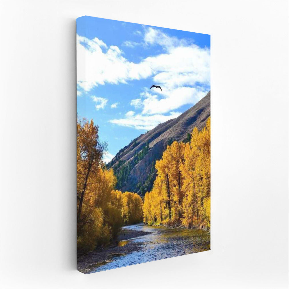 Idaho Autumn Fairytale: Golden Trees and the Serene River