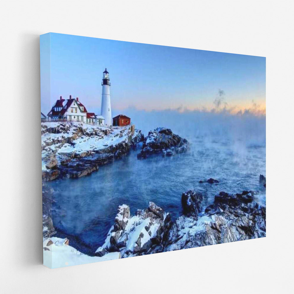 Frosty Morning Lighthouse: Coastal Majesty of Maine, USA