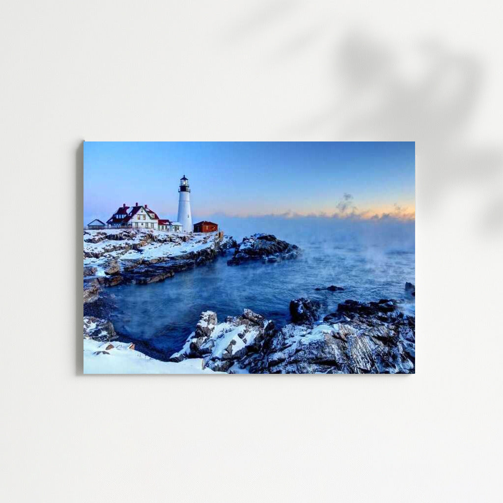 Frosty Morning Lighthouse: Coastal Majesty of Maine, USA