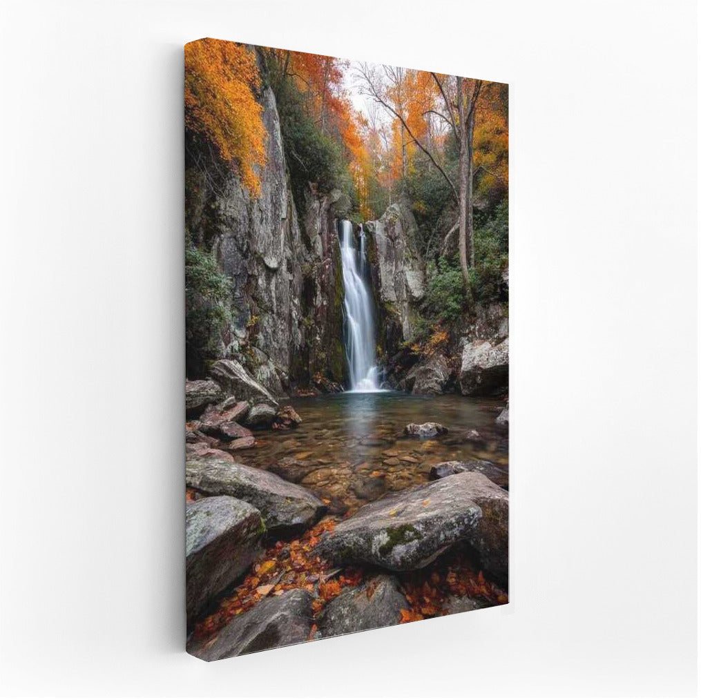 Autumn Waterfall in the Golden Forest of North Carolina
