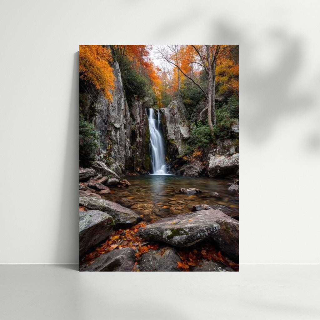Autumn Waterfall in the Golden Forest of North Carolina