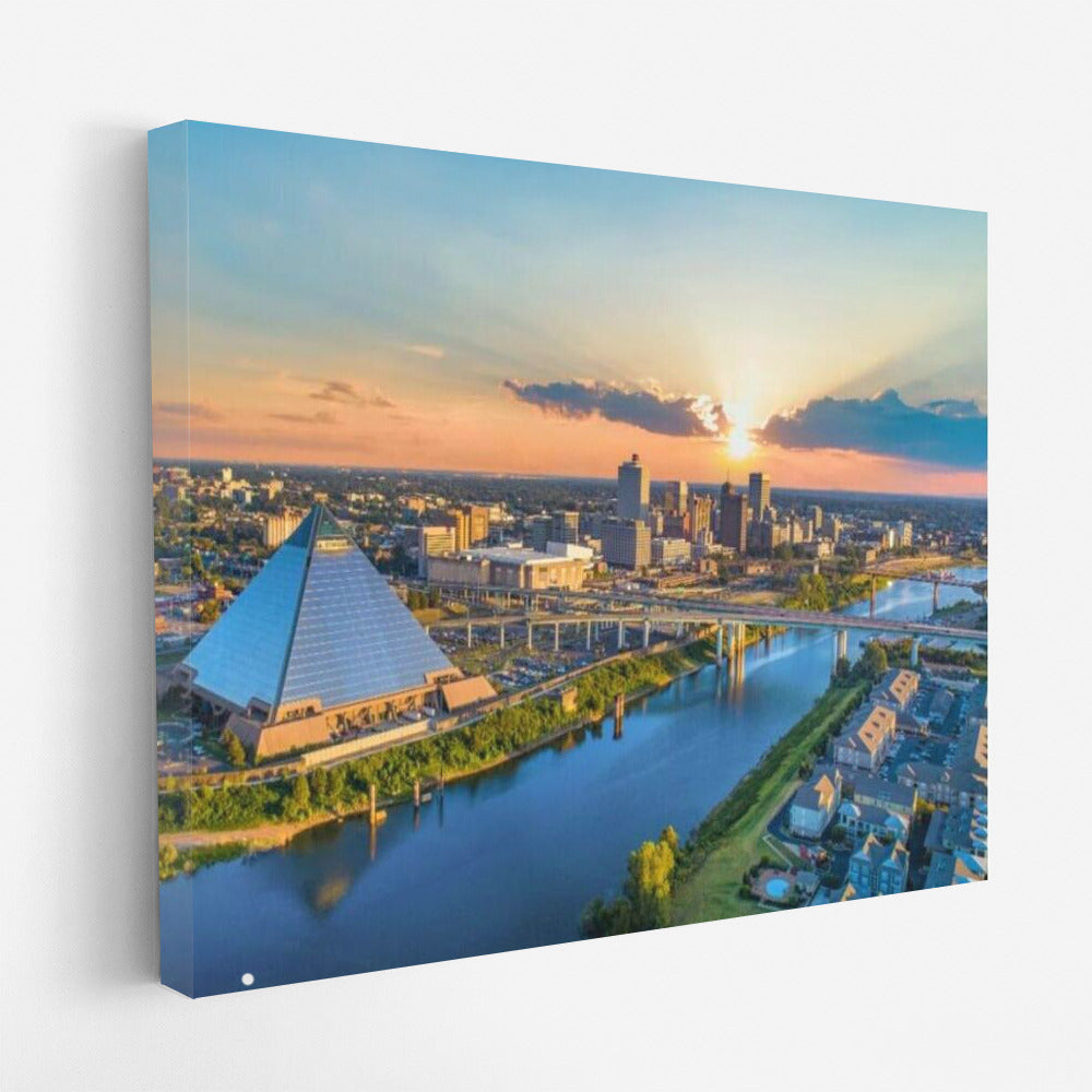 Sunset over Memphis: Pyramids and Tennessee River