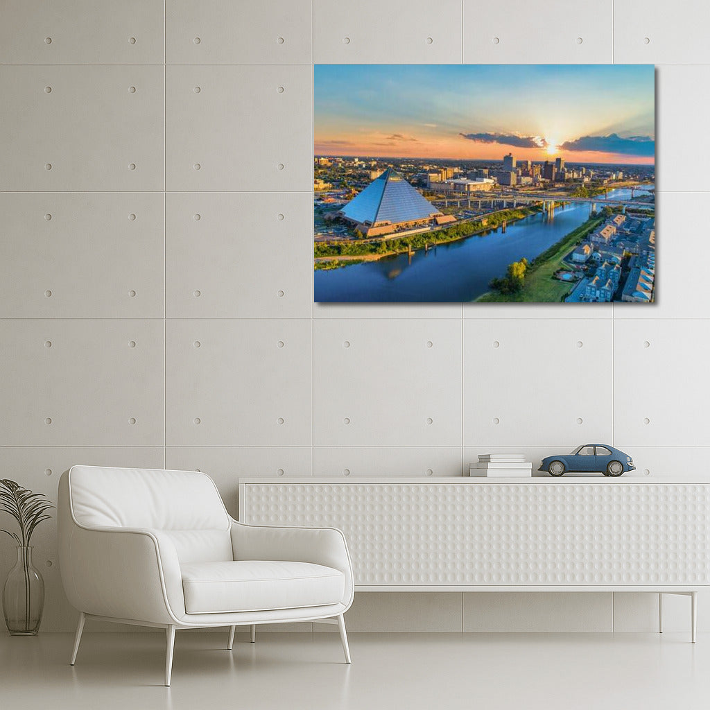 Sunset over Memphis: Pyramids and Tennessee River