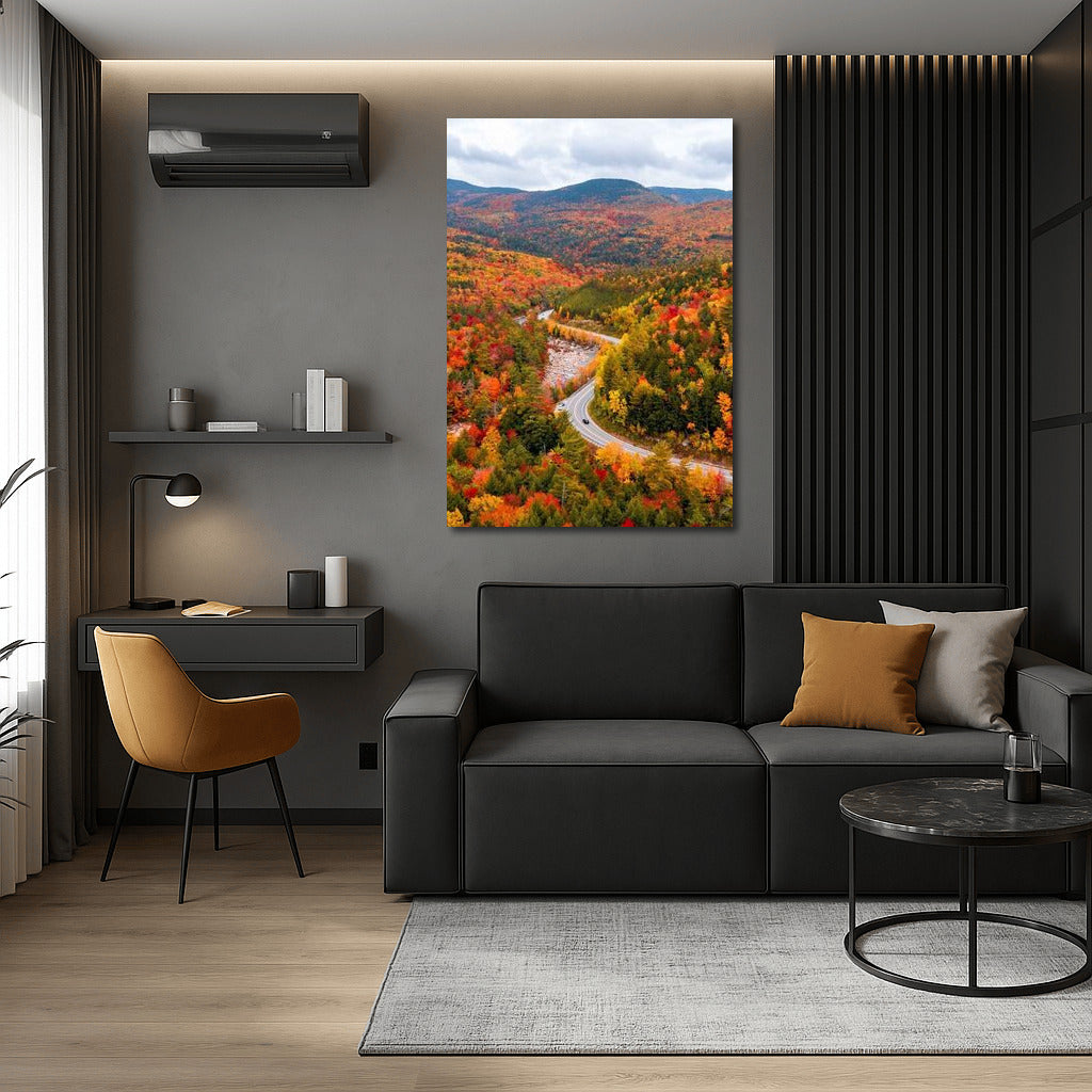 Autumn Hills of Vermont: A Winding Road in the Warmth of Nature