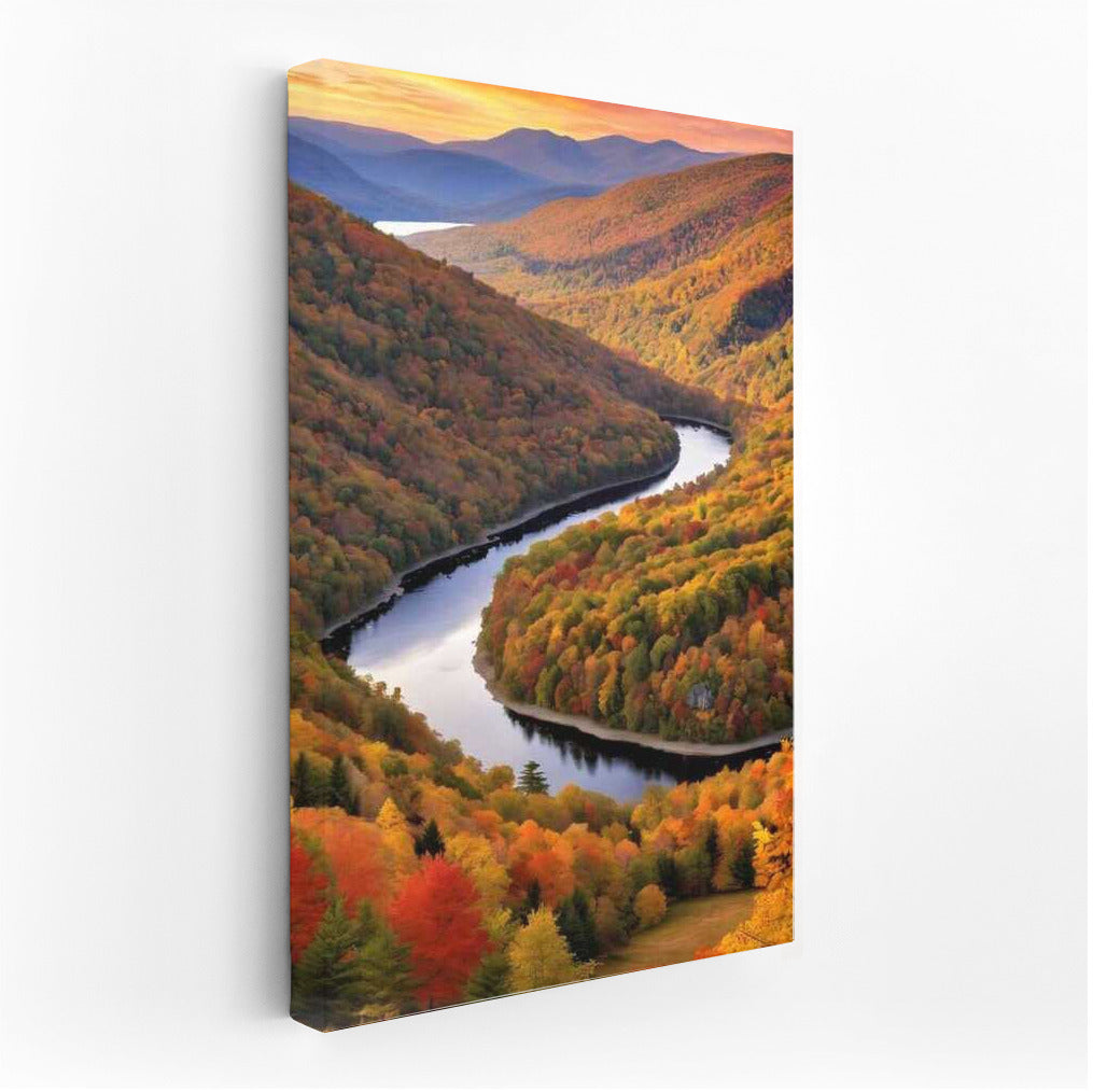 Vermont Fall Scenery: Winding River and Vibrant Forests USA