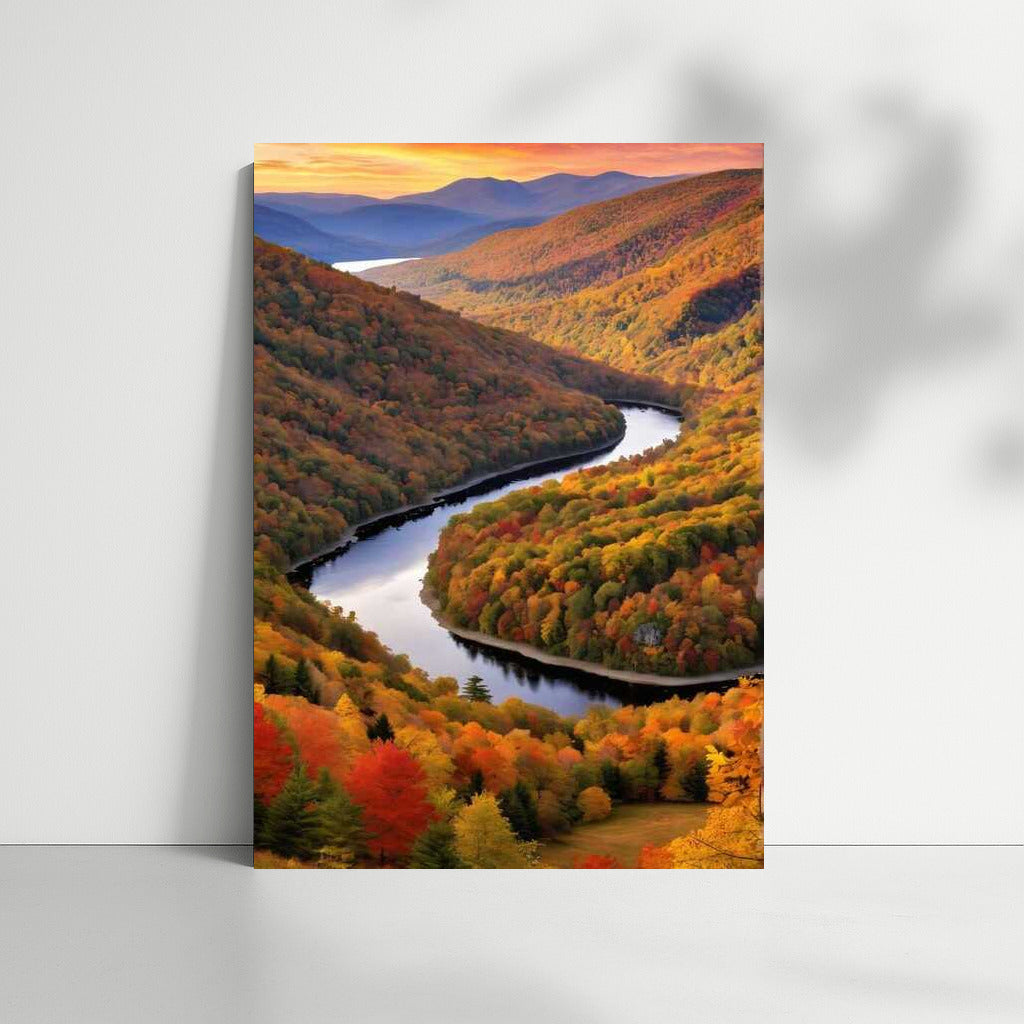 Vermont Fall Scenery: Winding River and Vibrant Forests USA