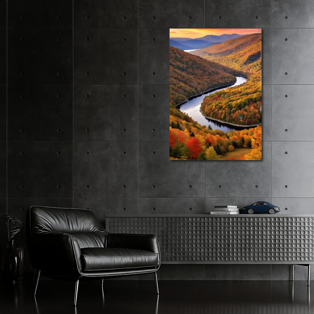 Vermont Fall Scenery: Winding River and Vibrant Forests USA
