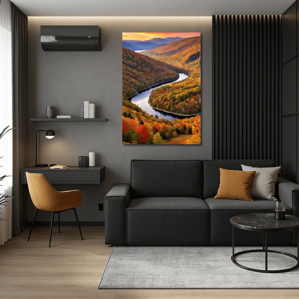 Vermont Fall Scenery: Winding River and Vibrant Forests USA