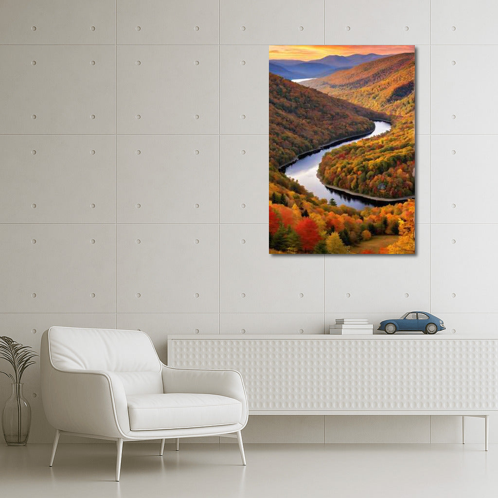 Vermont Fall Scenery: Winding River and Vibrant Forests USA