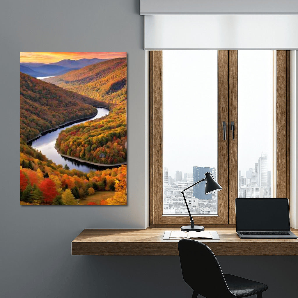 Vermont Fall Scenery: Winding River and Vibrant Forests USA