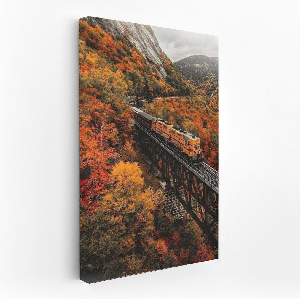 Vermont in Autumn: Train on the Burning Color Bridge