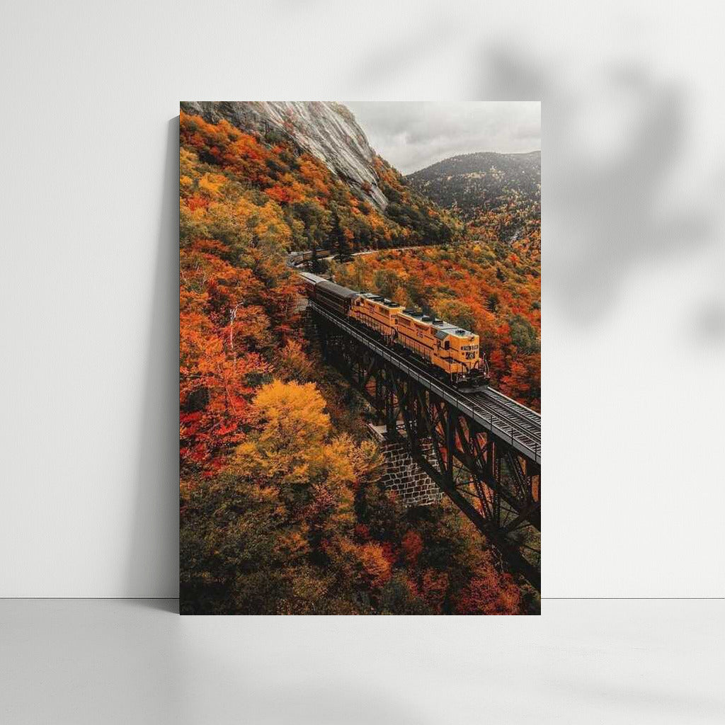 Vermont in Autumn: Train on the Burning Color Bridge
