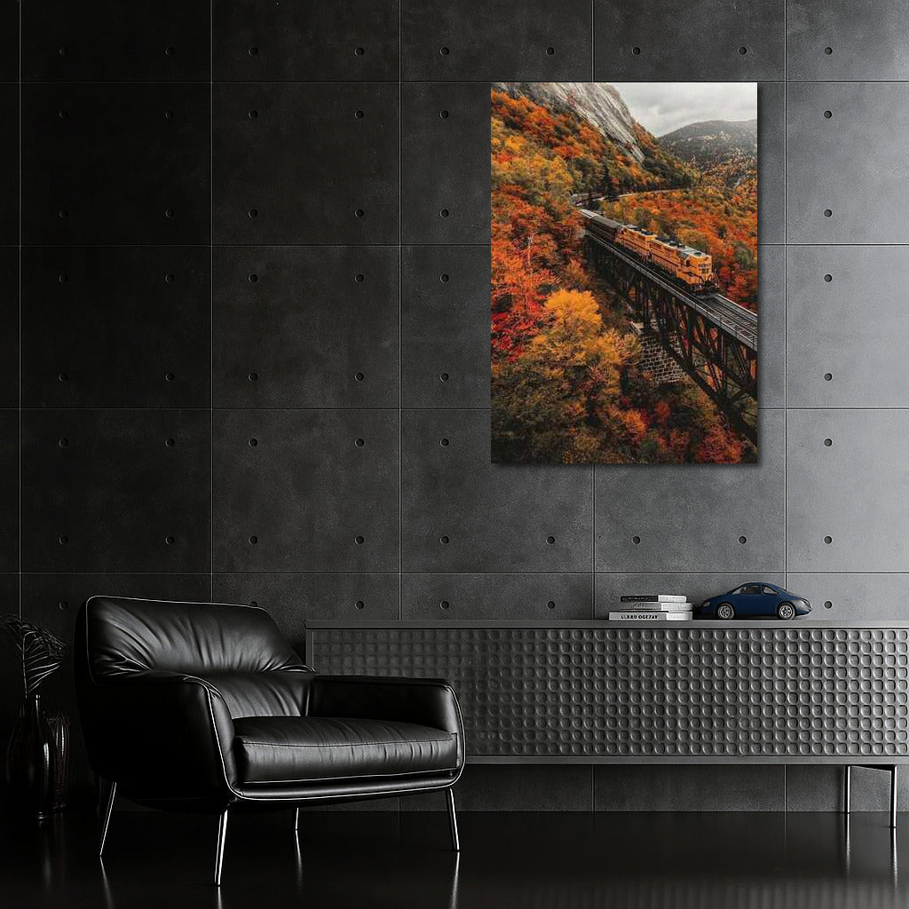 Vermont in Autumn: Train on the Burning Color Bridge