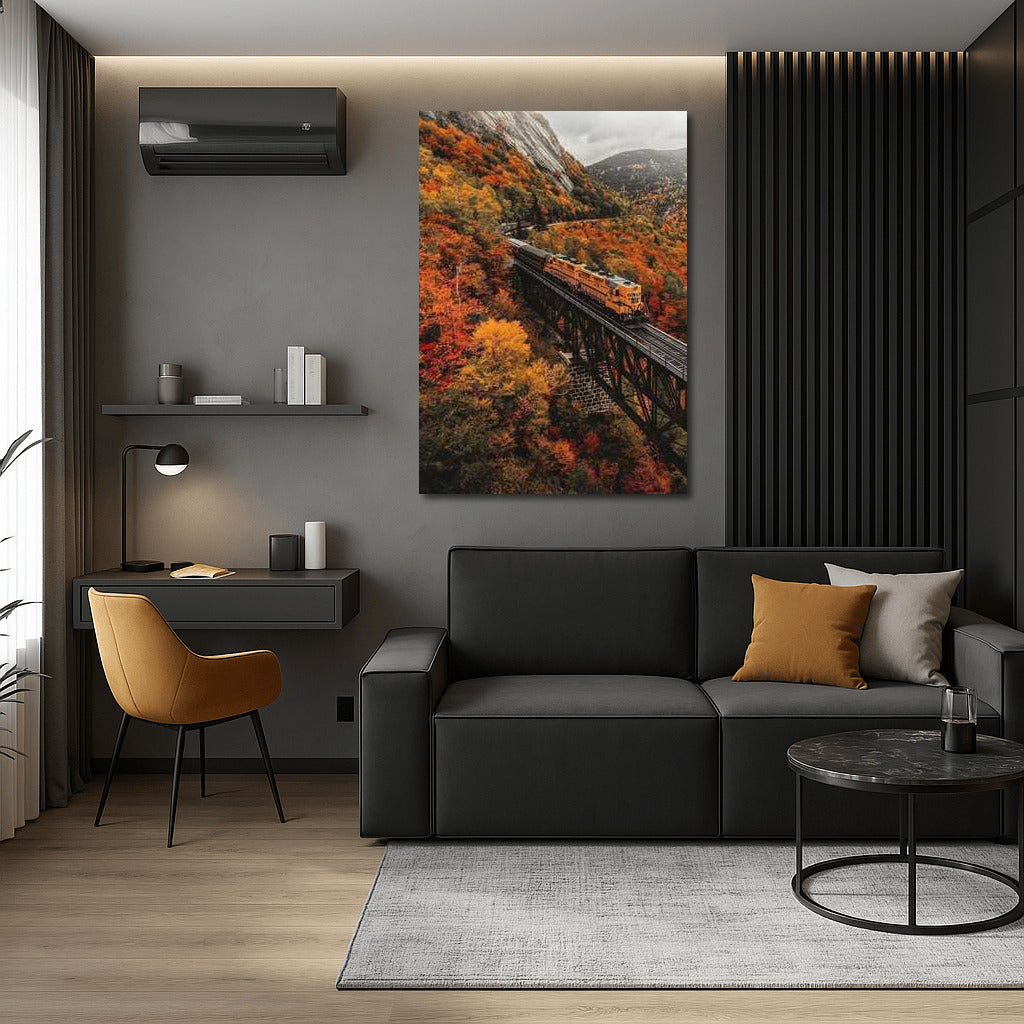 Vermont in Autumn: Train on the Burning Color Bridge