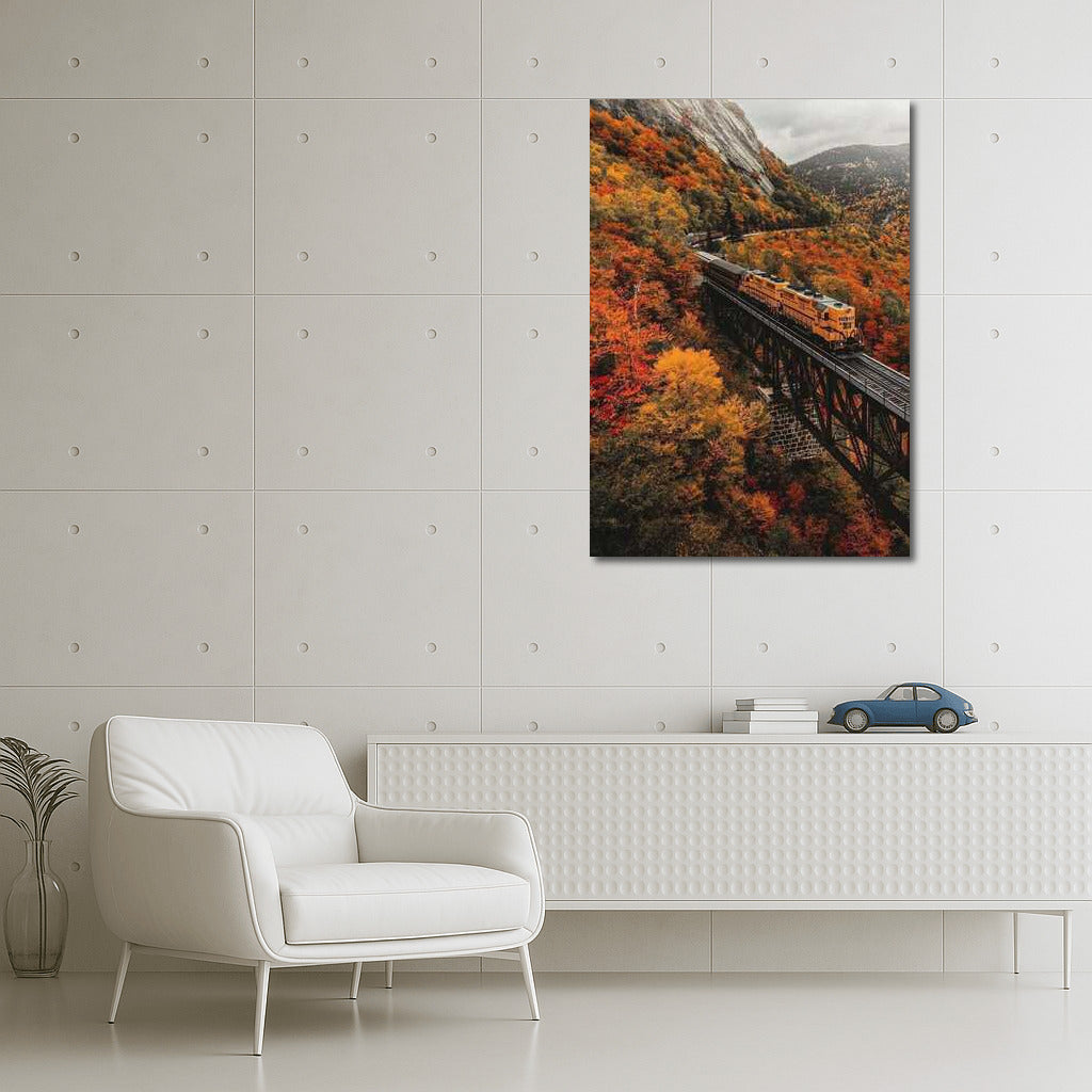 Vermont in Autumn: Train on the Burning Color Bridge