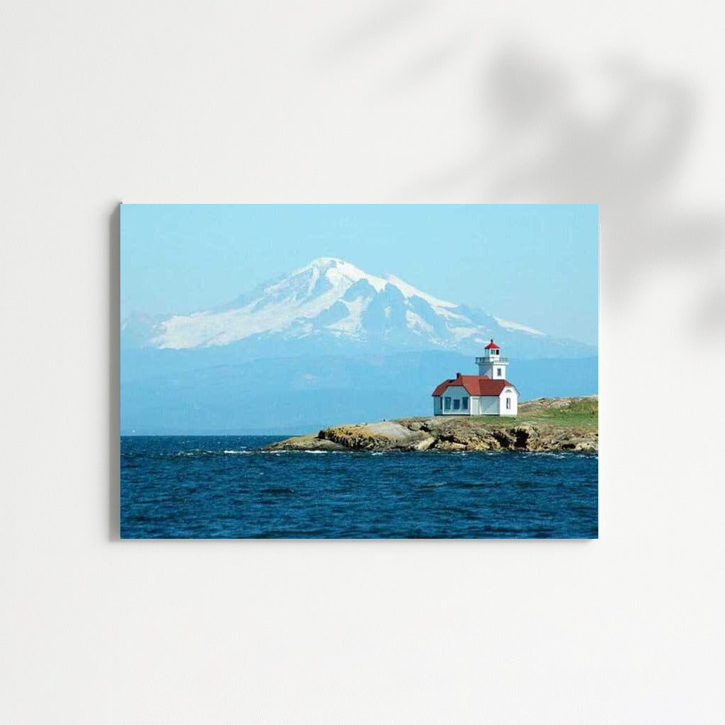 Washington Lighthouse with Mountains in the Background: Calm and Space
