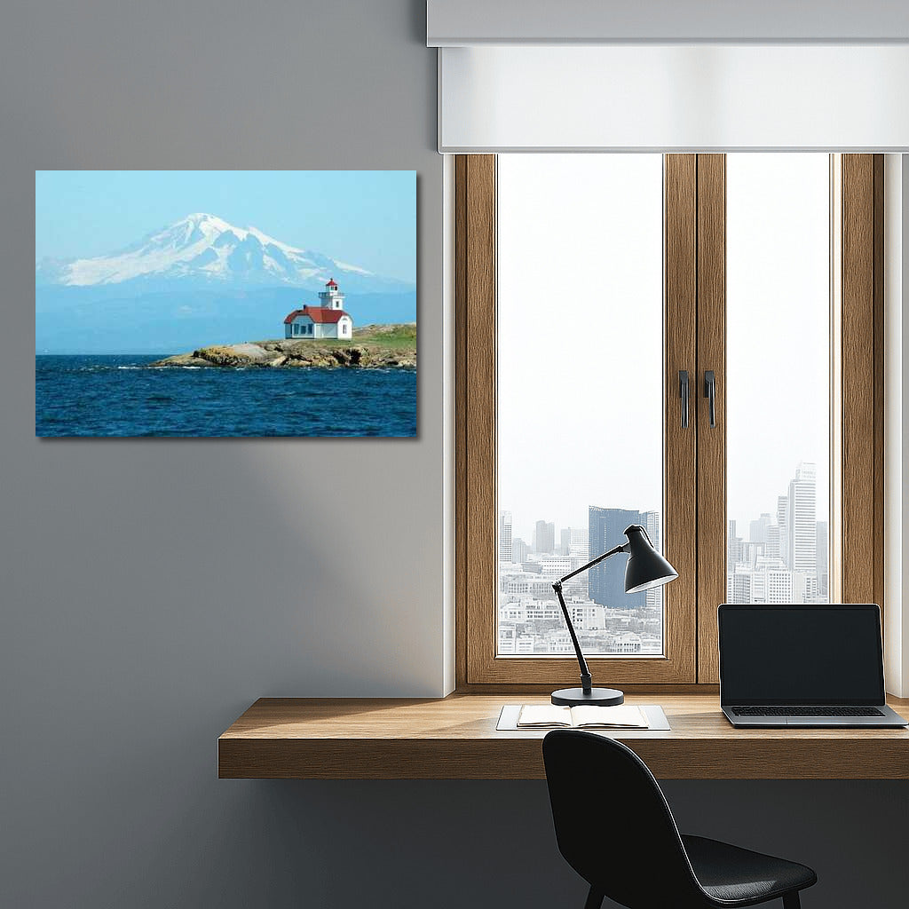 Washington Lighthouse with Mountains in the Background: Calm and Space