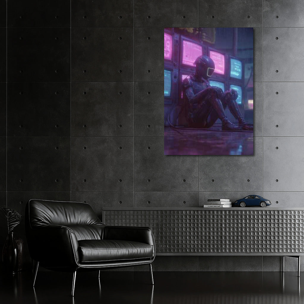 Cyborg in Neon Rain: Cyberpunk World of Screens