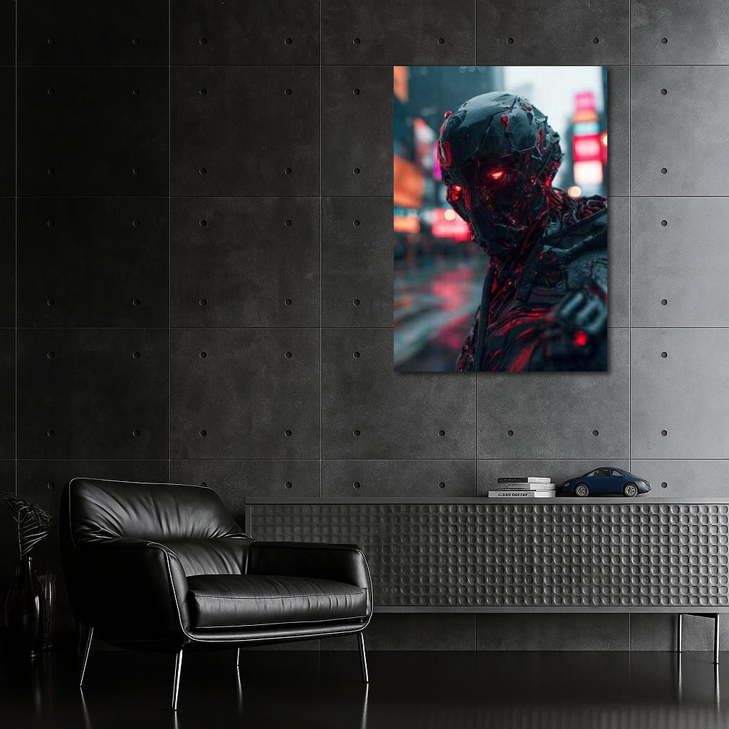 Neon Guardian: Glowing Eyes Cyberpunk City