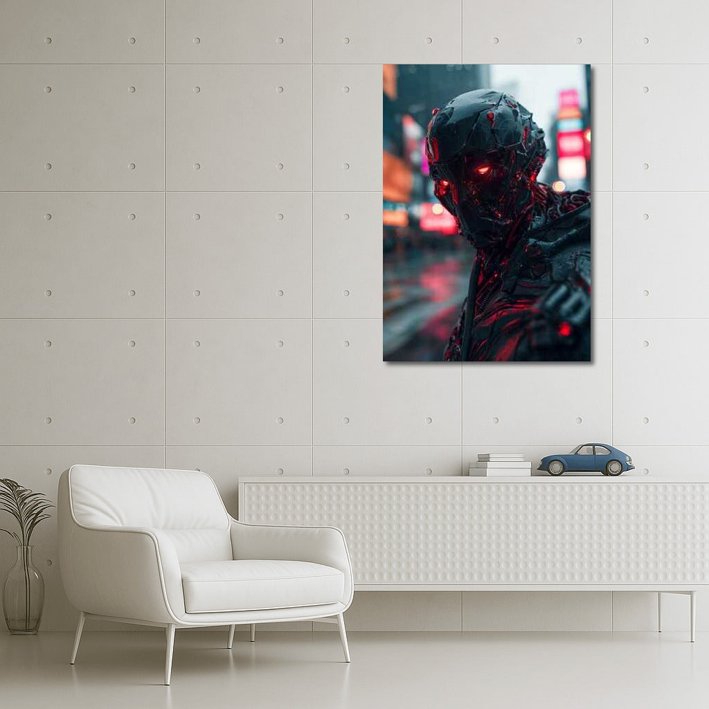 Neon Guardian: Glowing Eyes Cyberpunk City