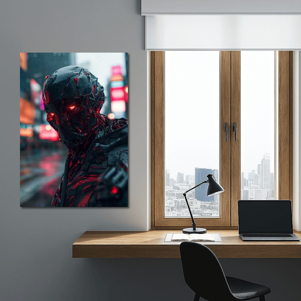 Neon Guardian: Glowing Eyes Cyberpunk City