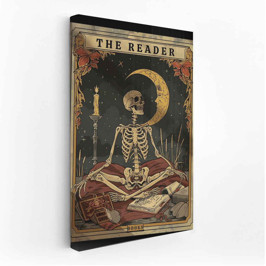 Moon Reader: Gothic Skeleton Among Candles and Books