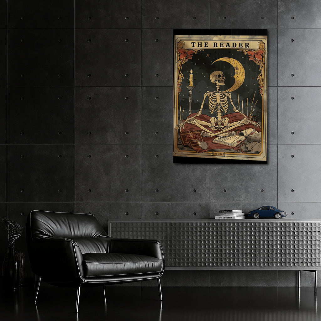 Moon Reader: Gothic Skeleton Among Candles and Books