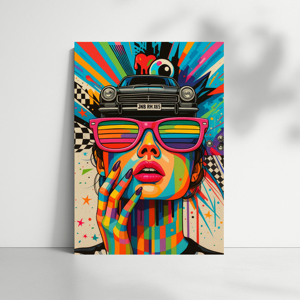 Vintage Explosion: Bright Glasses and Hipster Car