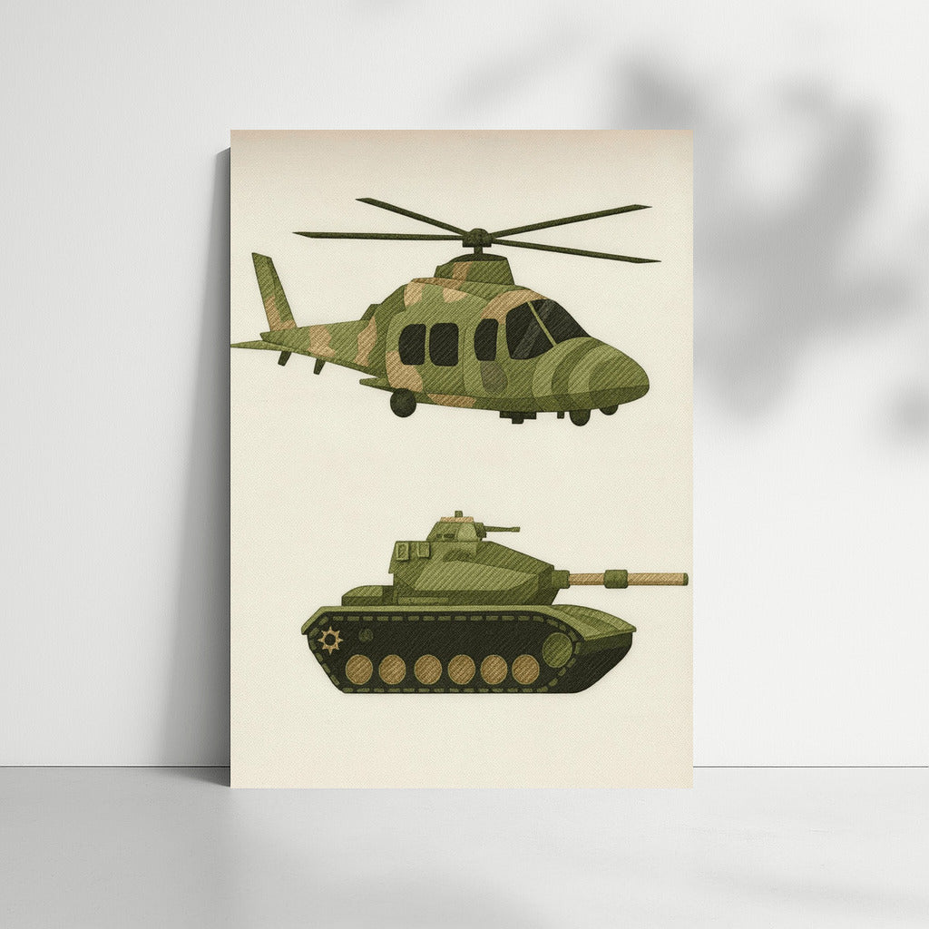 Military Glory: Tank and Helicopter in Camouflage for Military Veterans Fans