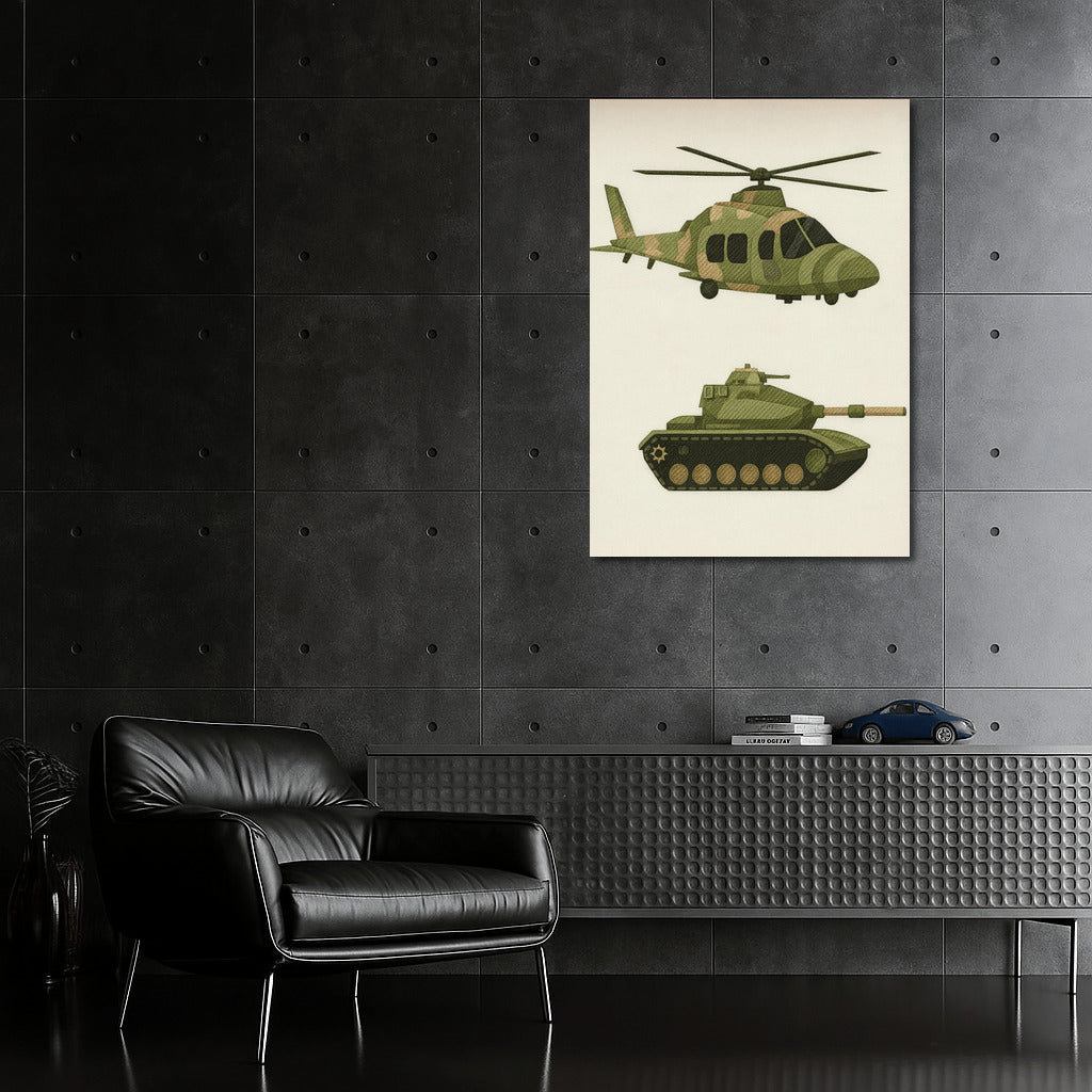 Military Glory: Tank and Helicopter in Camouflage for Military Veterans Fans