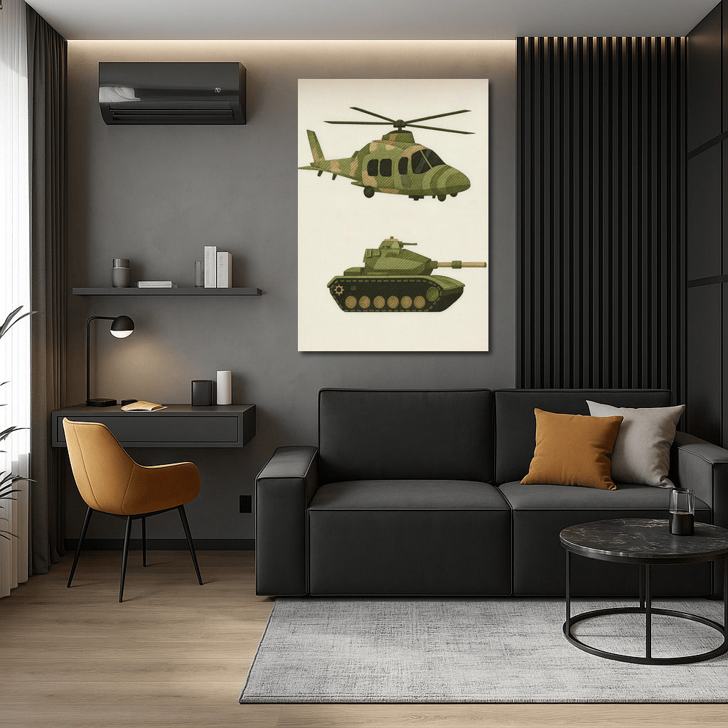 Military Glory: Tank and Helicopter in Camouflage for Military Veterans Fans