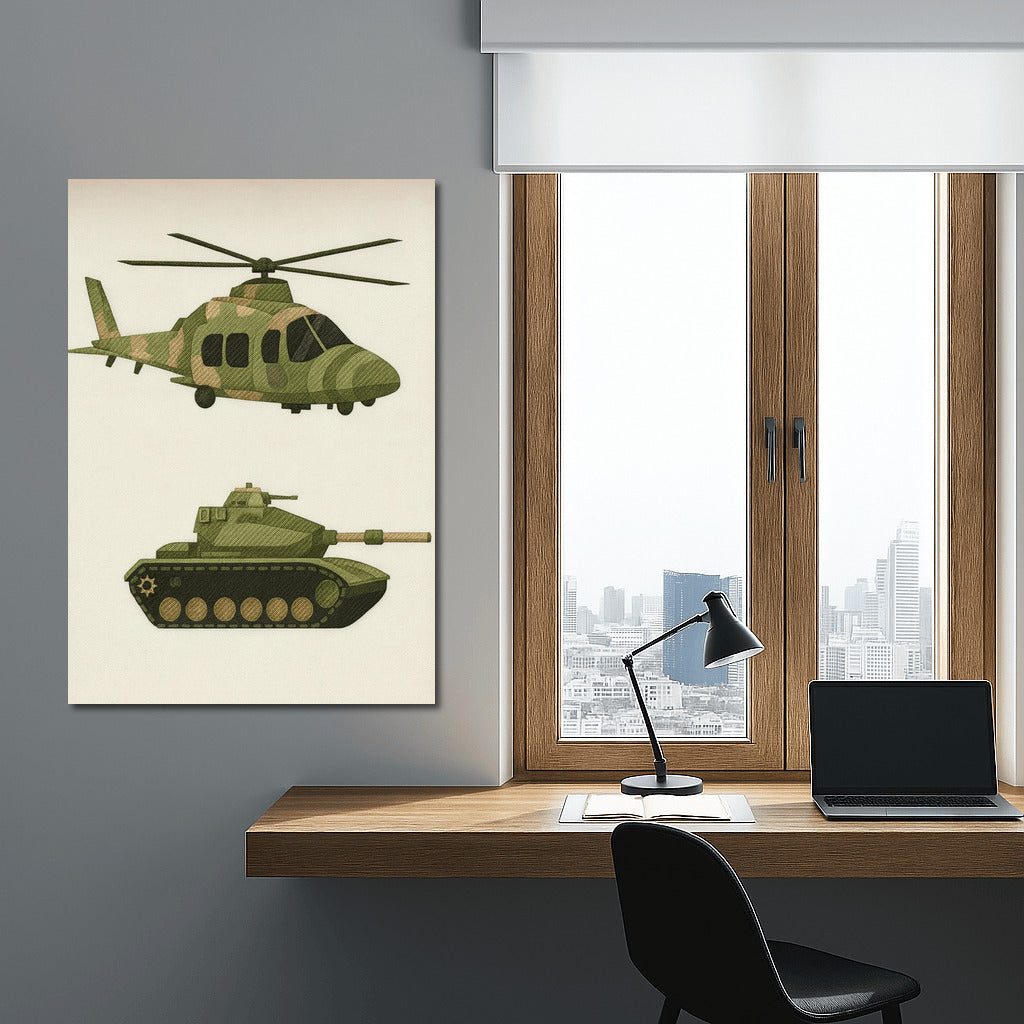 Military Glory: Tank and Helicopter in Camouflage for Military Veterans Fans