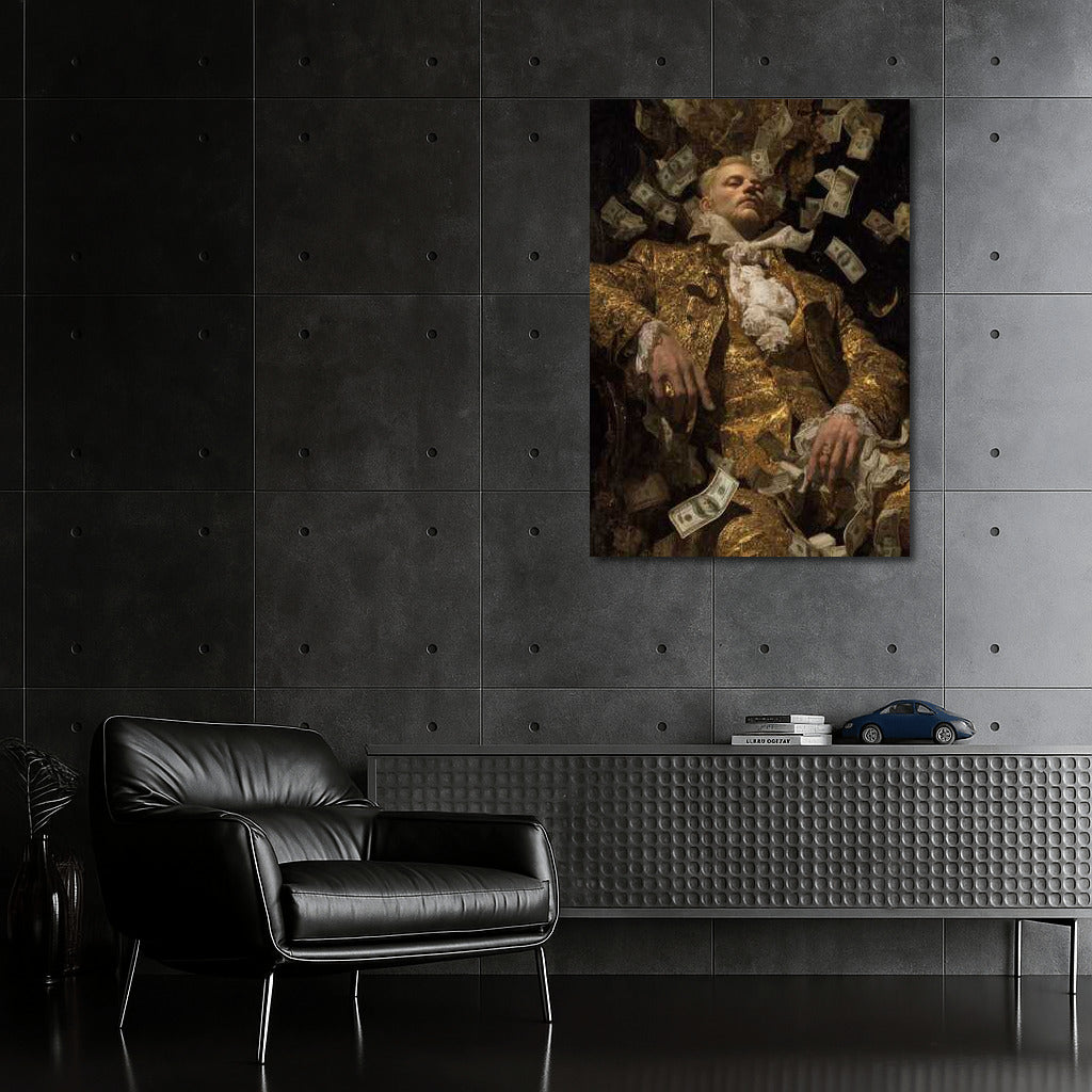 Golden Rain of Abundance: Character Surrounded by Falling Banknotes