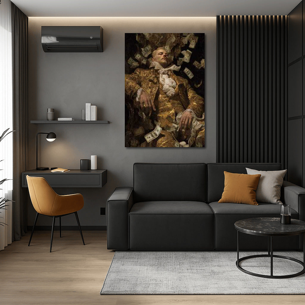 Golden Rain of Abundance: Character Surrounded by Falling Banknotes