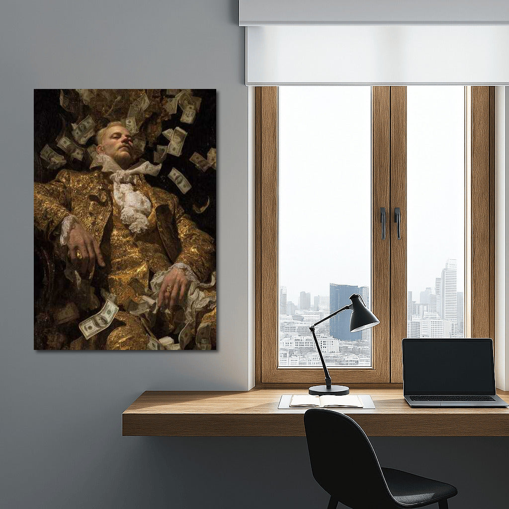 Golden Rain of Abundance: Character Surrounded by Falling Banknotes