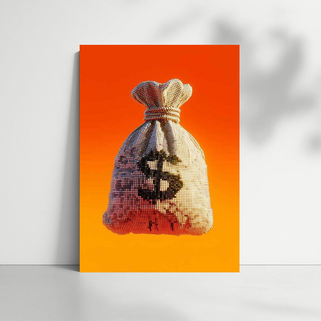 Sunset Glow of Wealth: Bag of Money