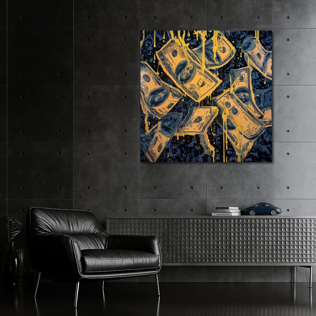 Dance of Golden Drops on Banknotes