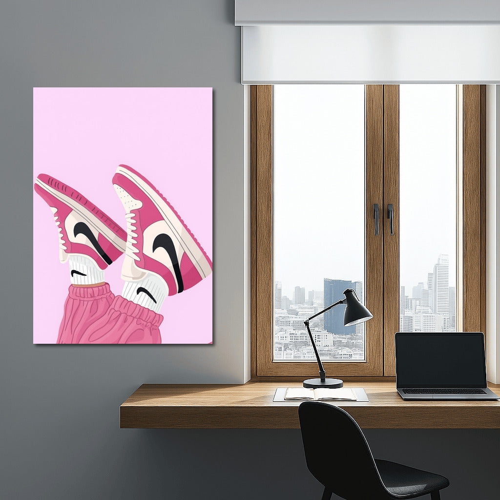 Floating Nike Sneakers On Pink Background