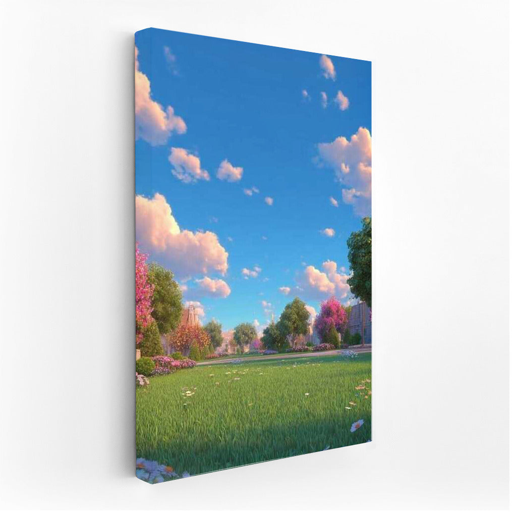 Architectural Charm of Parks: Clouds Over Blooming Expanses