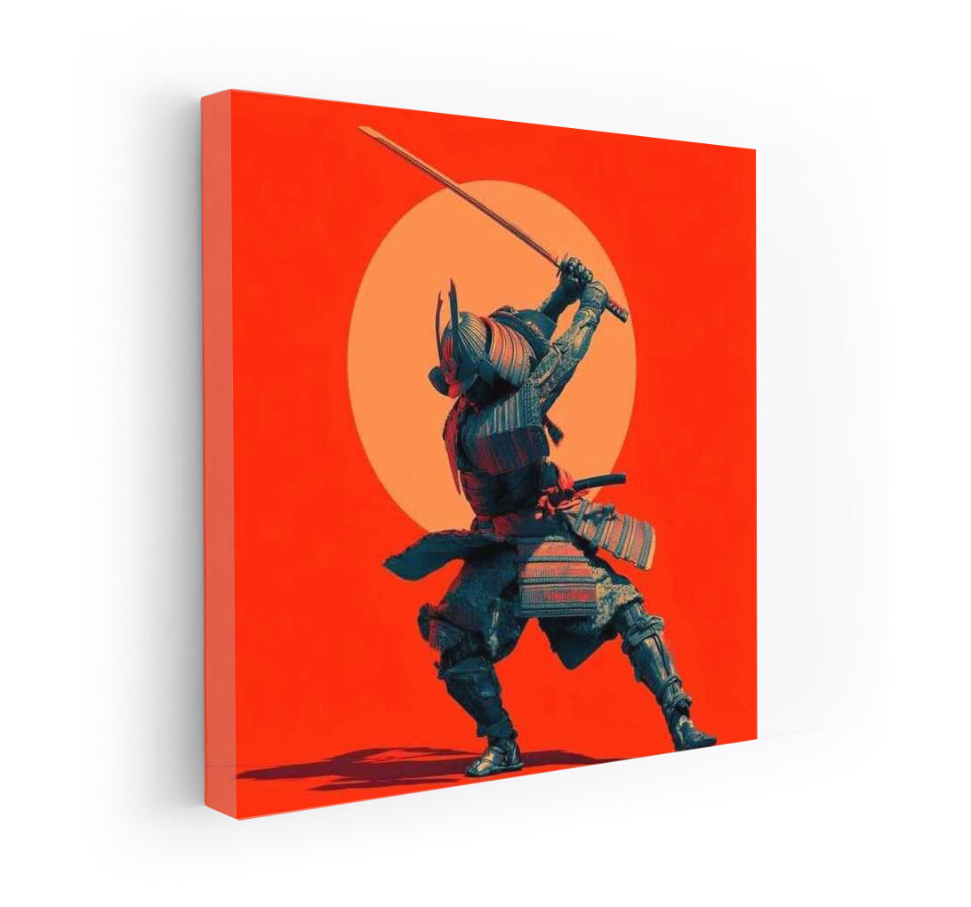 Samurai in Motion Against the Scarlet Sun
