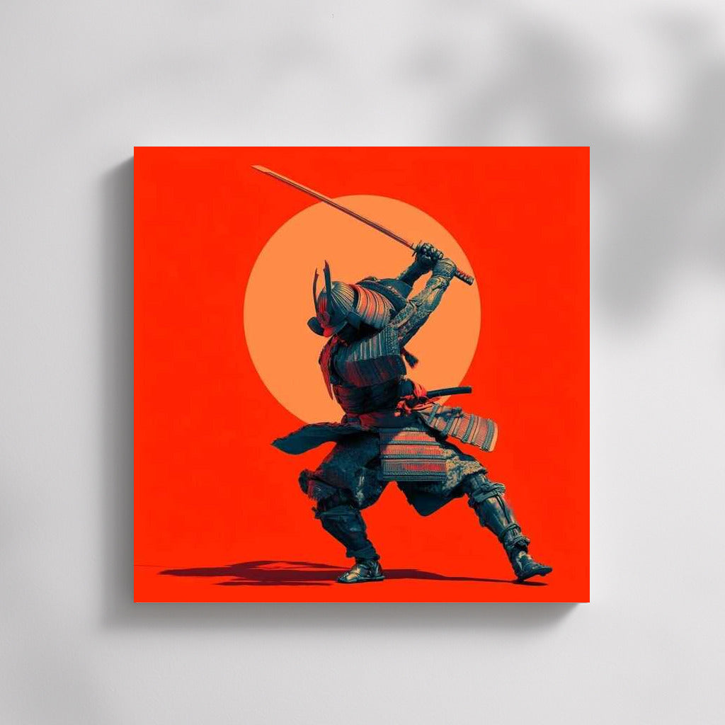 Samurai in Motion Against the Scarlet Sun