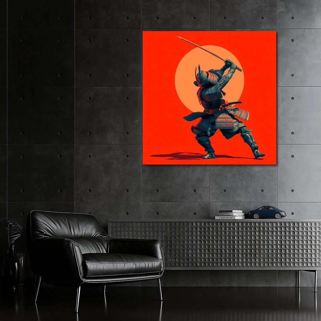 Samurai in Motion Against the Scarlet Sun