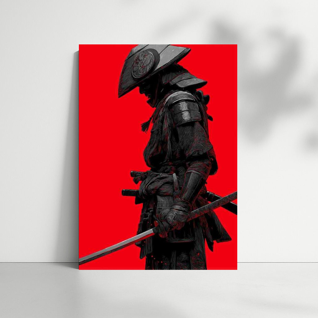 Mysterious Samurai on Red Background: Spirit of Ancient Japan