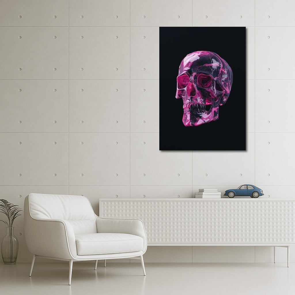 Bright Pink Skull: Modern Chic On Black Background