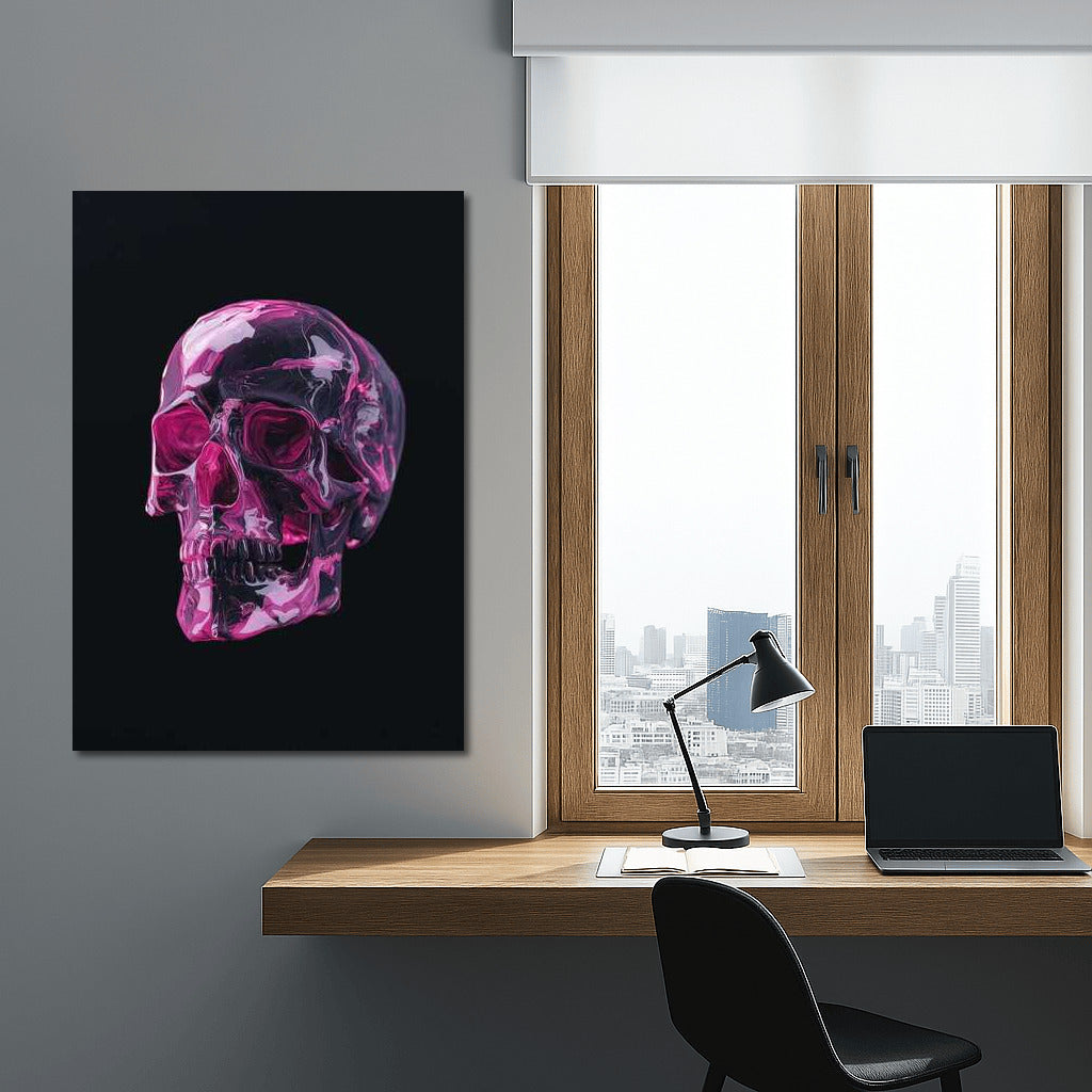 Bright Pink Skull: Modern Chic On Black Background