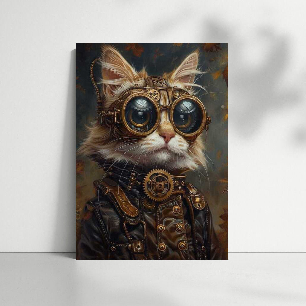 Steampunk Cat in Mechanical Suit and Glasses
